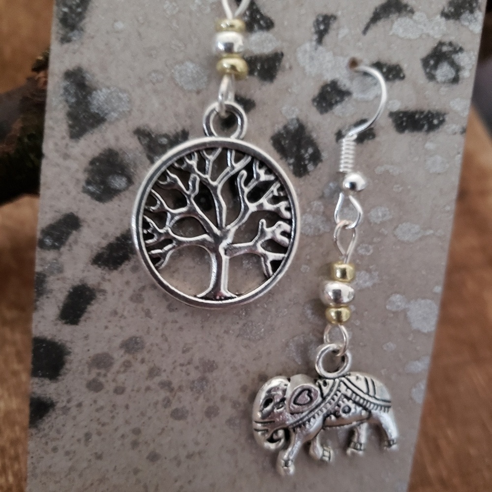 Mismatched Boho Tribal Elephant Tree of Life earrings ~Lucky~Bohemian Jewelry - Picture 6 of 11